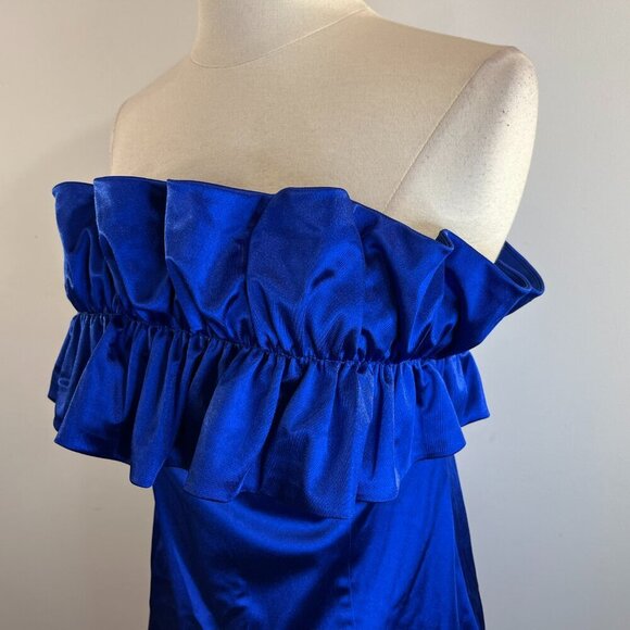 Unbranded Women's Royal Blue Ruffled Strapless Dress - Juniors Size Large - NWT - Picture 3 of 4